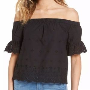 Black Madewell Eyelet Off the Shoulder Black Top